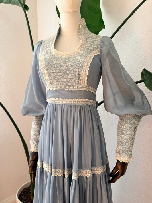 Vintage 1970s Gunne Sax Prairie Maxi Dress, Size 9