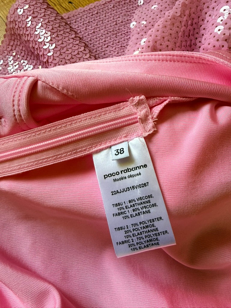 Vintage Y2K Paco Rabanne Pink Sequin Ruffle Skirt, Size Medium
