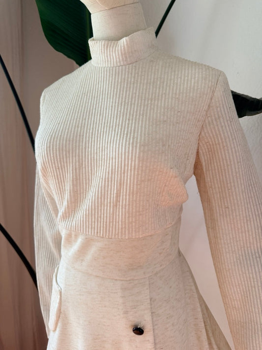 Vintage Late 1960's Mod Cream Mini Dress Size Medium