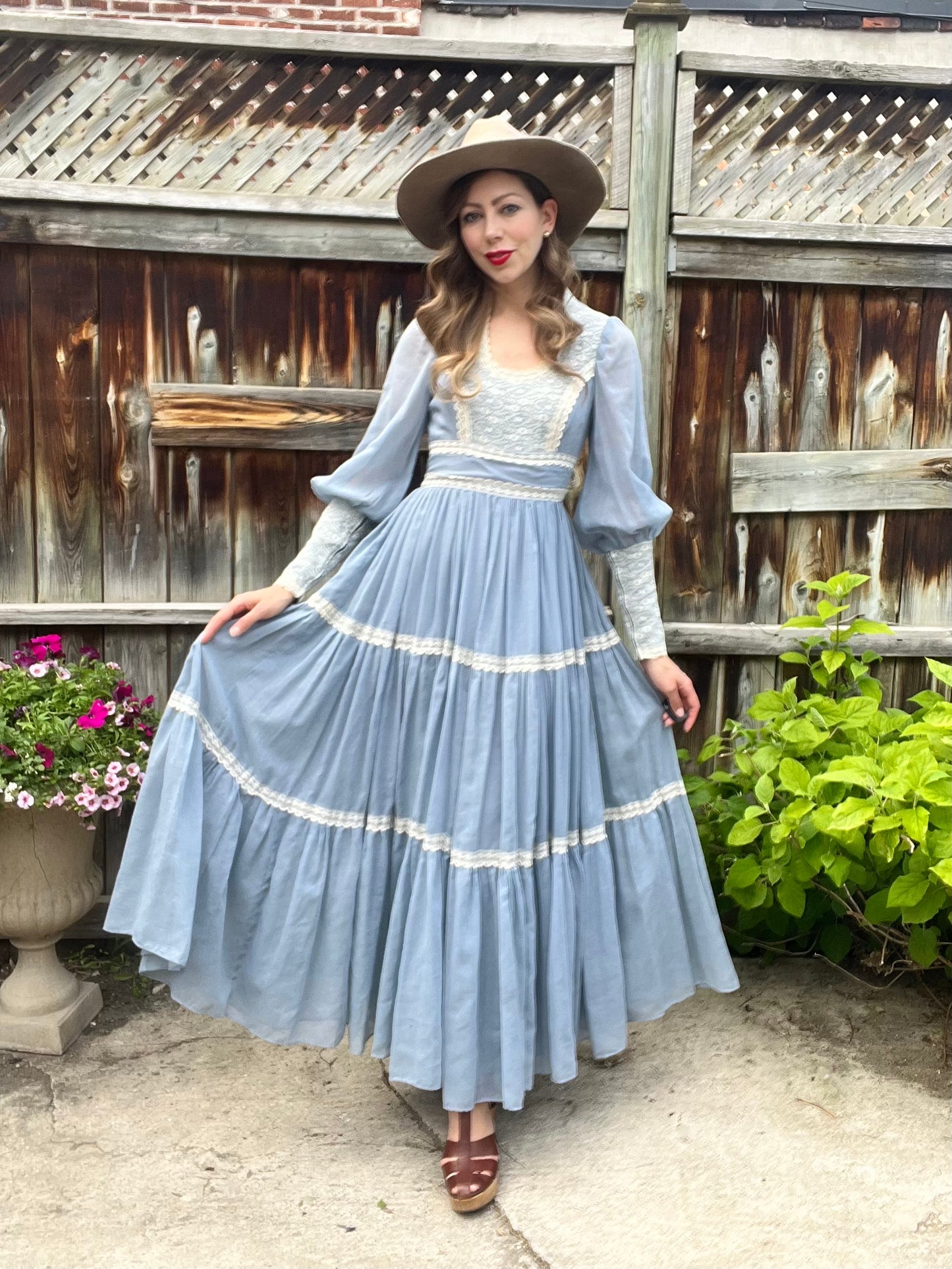 Vintage 1970s Gunne Sax Prairie Maxi Dress, Size 9