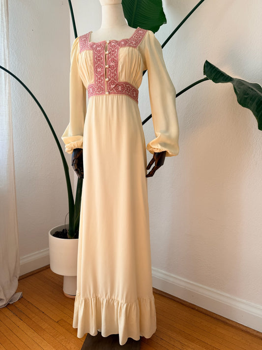 Vintage 1970's Gunne Sax Black Label Boho Maxi Dress Size 13