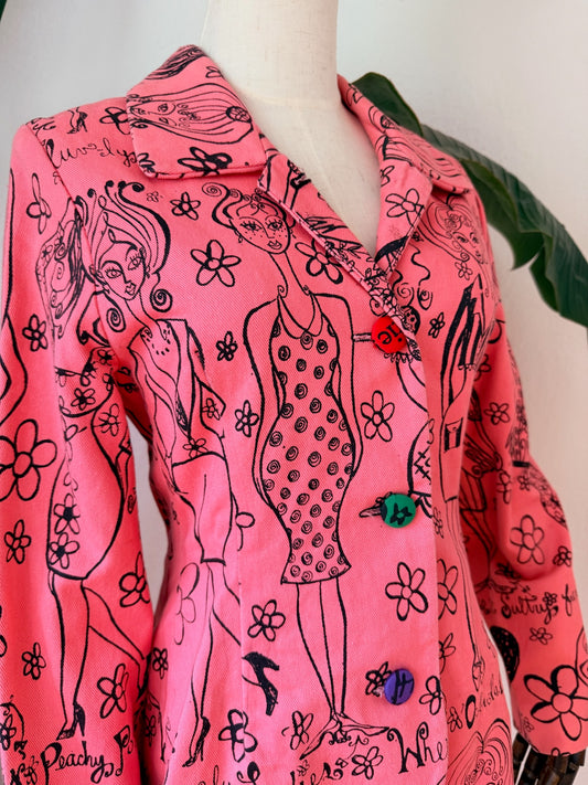 Vintage Y2K Peach Berserk Silkscreen Print Jacket, Size X-small