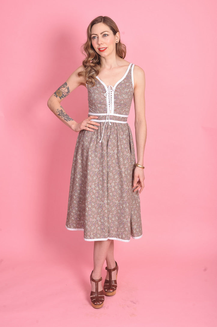 Vintage 1970's Gunne Sax Floral Print Prairie Dress Size 7