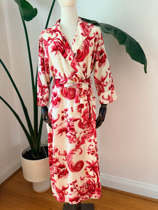 Vintage 1940s Printed Dressing Gown Robe, Size