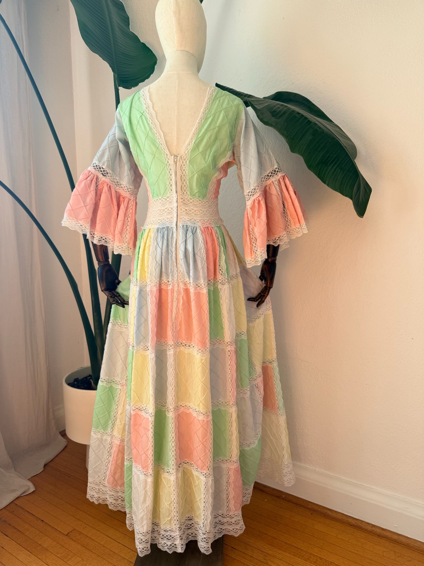 Vintage 1970s Mexican Wedding Maxi Dress, Size Small/ Medium