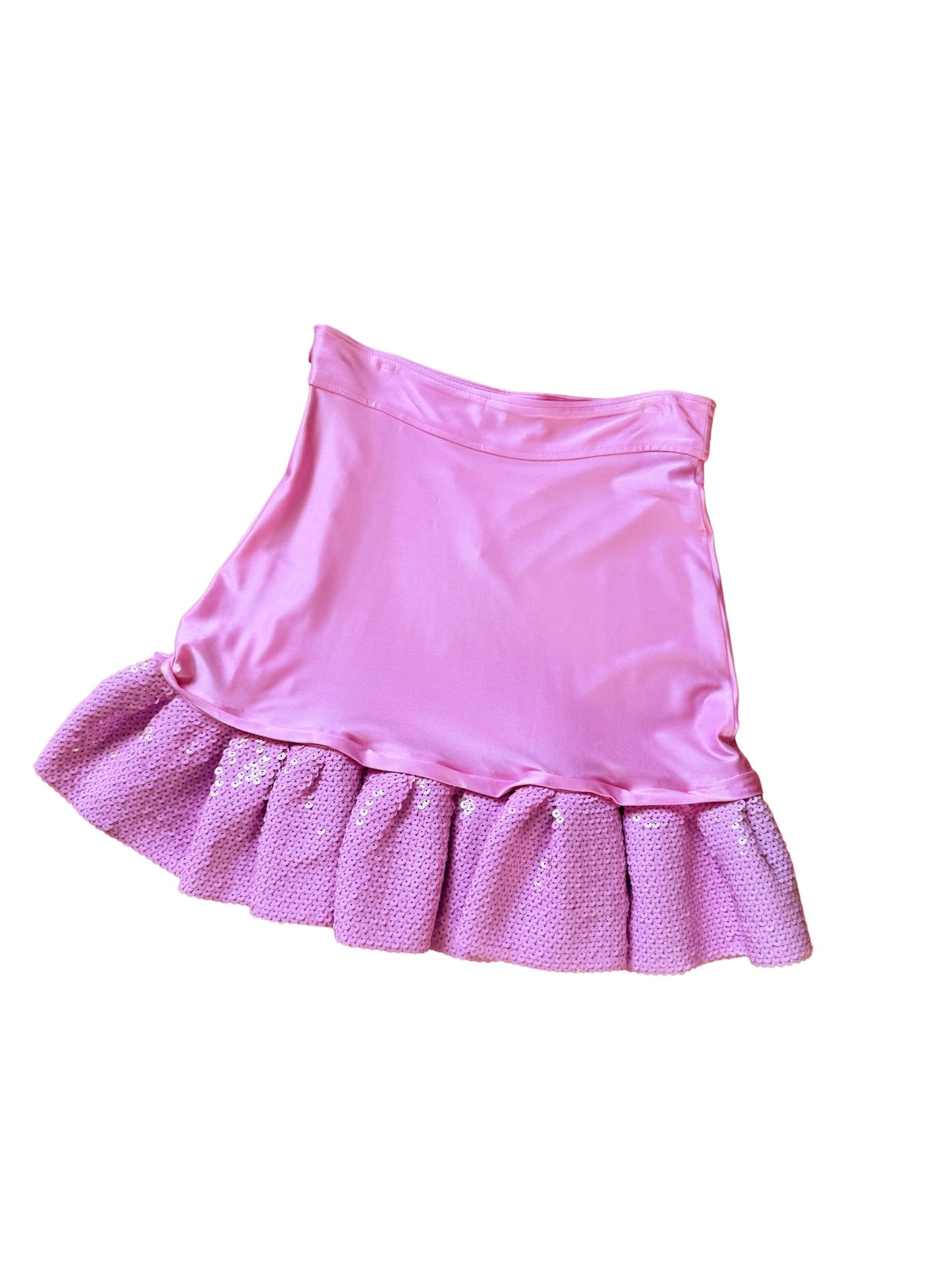 Vintage Y2K Paco Rabanne Pink Sequin Ruffle Skirt, Size Medium