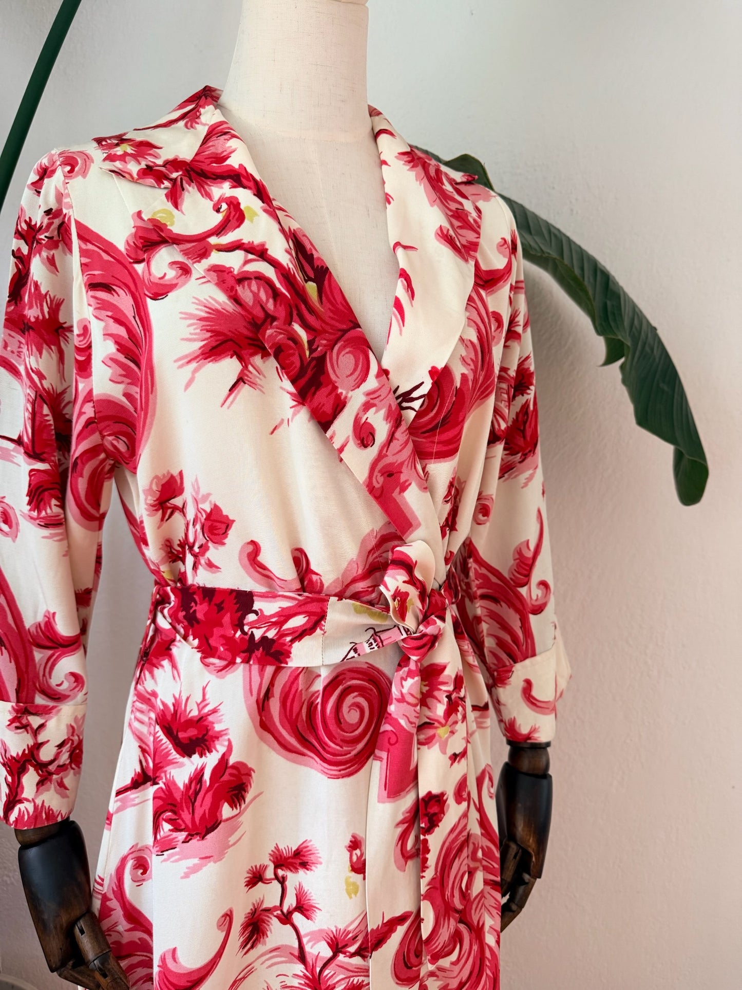 Vintage 1940s Printed Dressing Gown Robe, Size