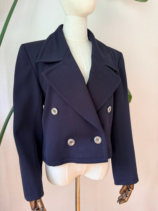 Vintage 1990s Yves Saint Laurent Rive Gauche Cropped Navy Jacket, Size Medium/ Large