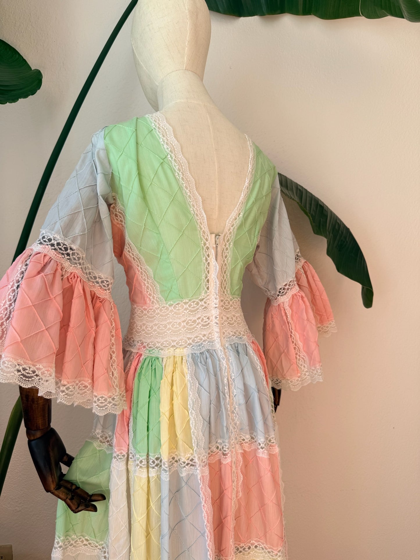 Vintage 1970s Mexican Wedding Maxi Dress, Size Small/ Medium