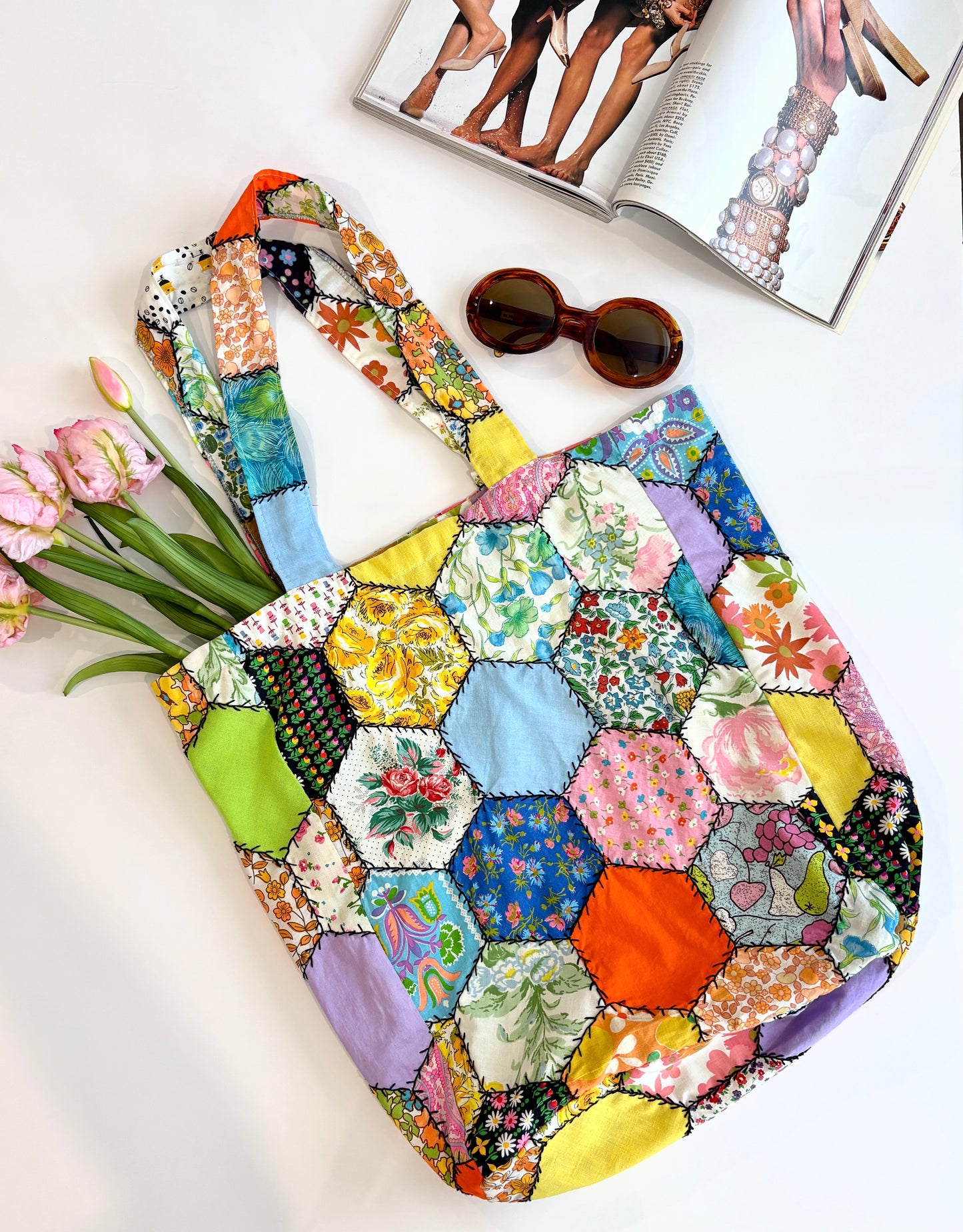 Upcycled Vintage Quilt Patchwork Tote Bag
