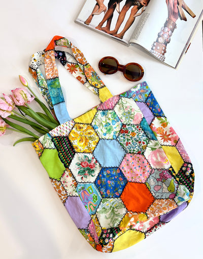 Upcycled Vintage Quilt Patchwork Tote Bag