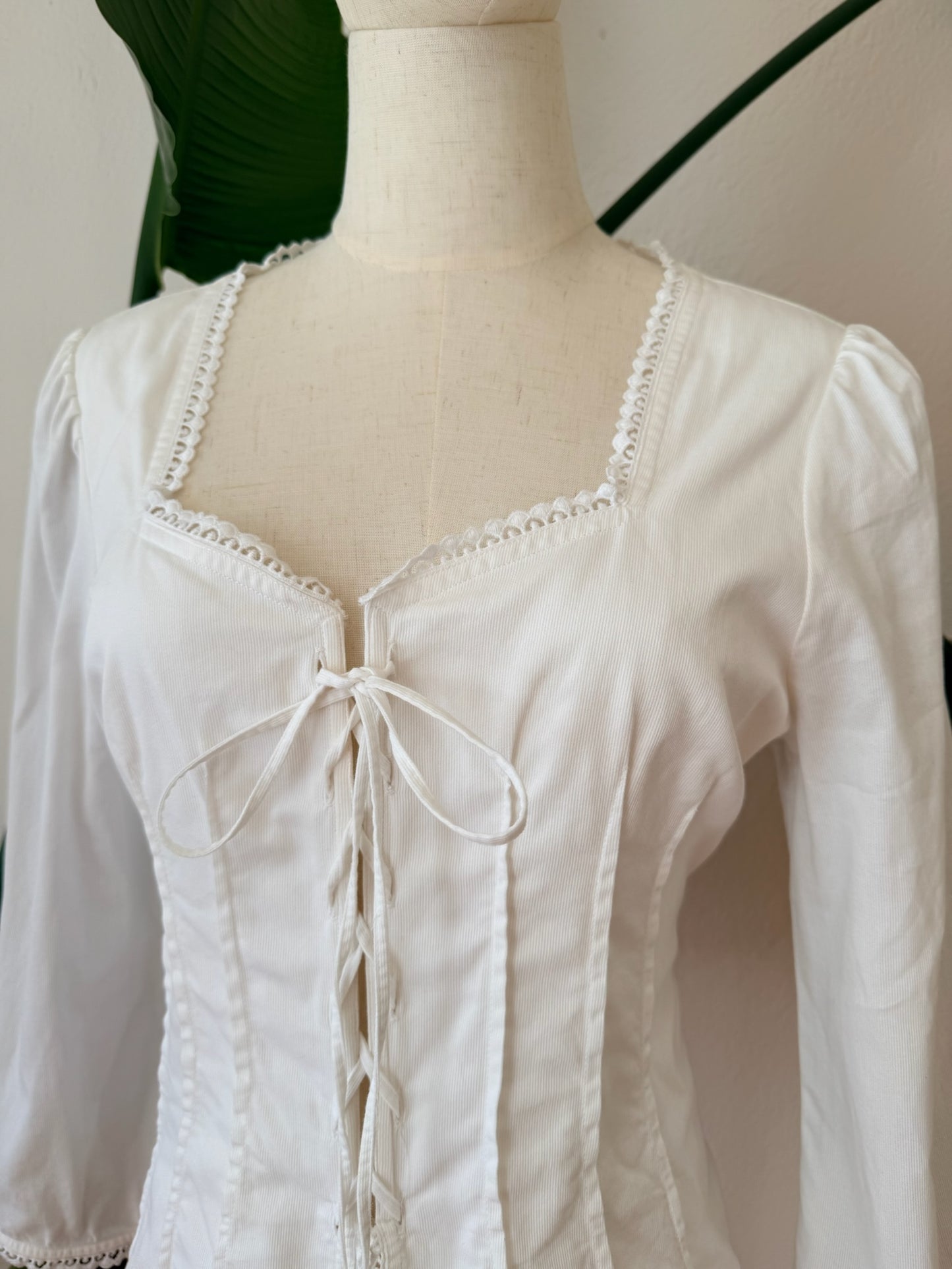 Vintage 1990s Anne Fontaine Lace Corset Blouse, Size Large