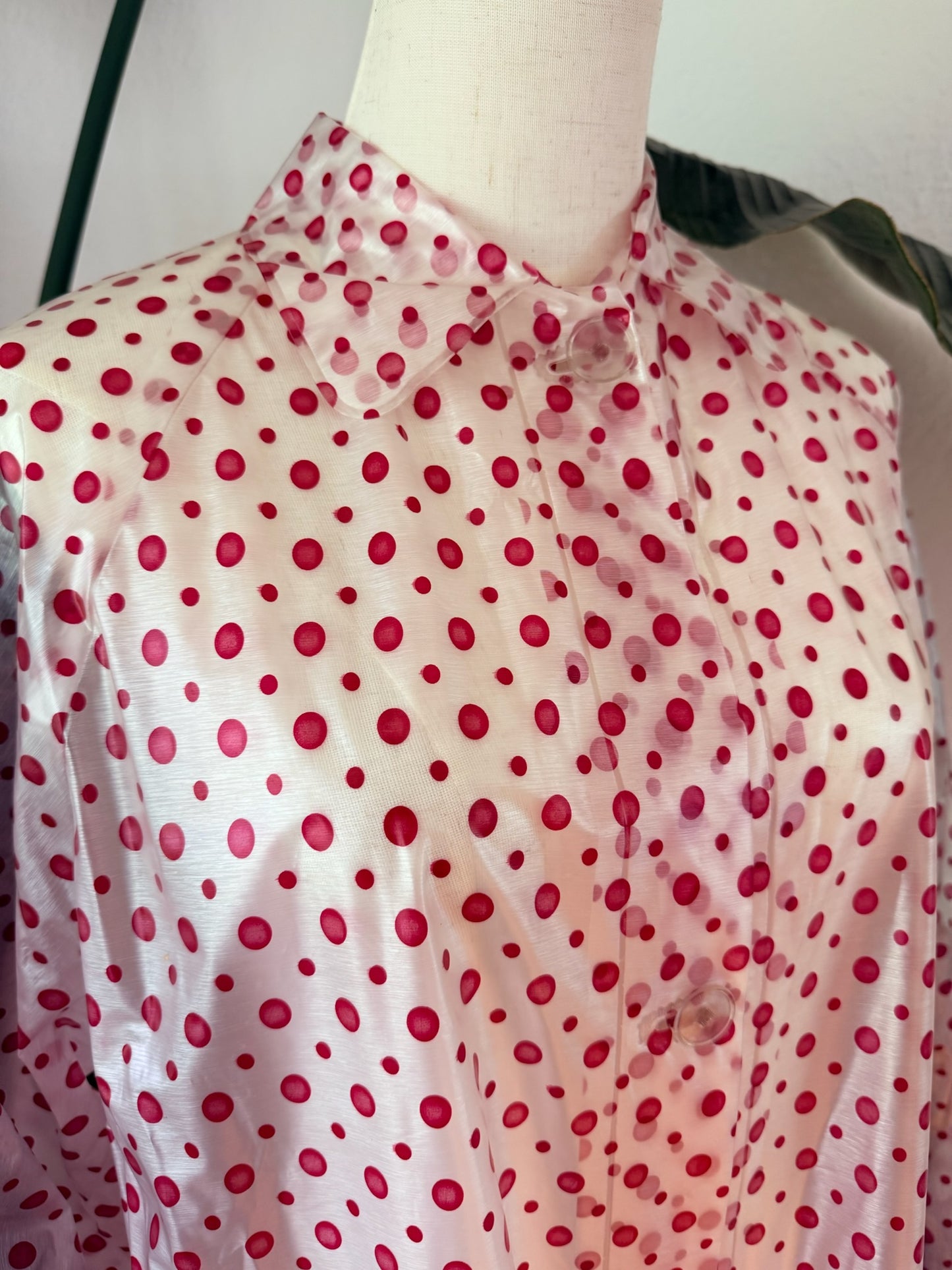 Vintage 1960s Polka Dot Vinyl Raincoat, Size Medium