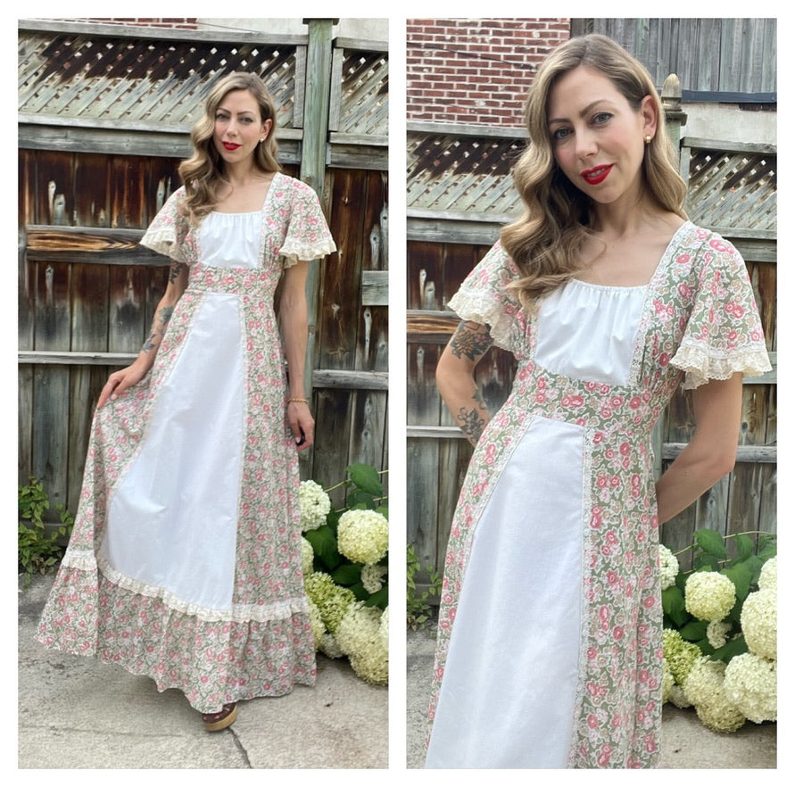 Vintage 1970s Gunne Sax Prairie Dress, Size 13