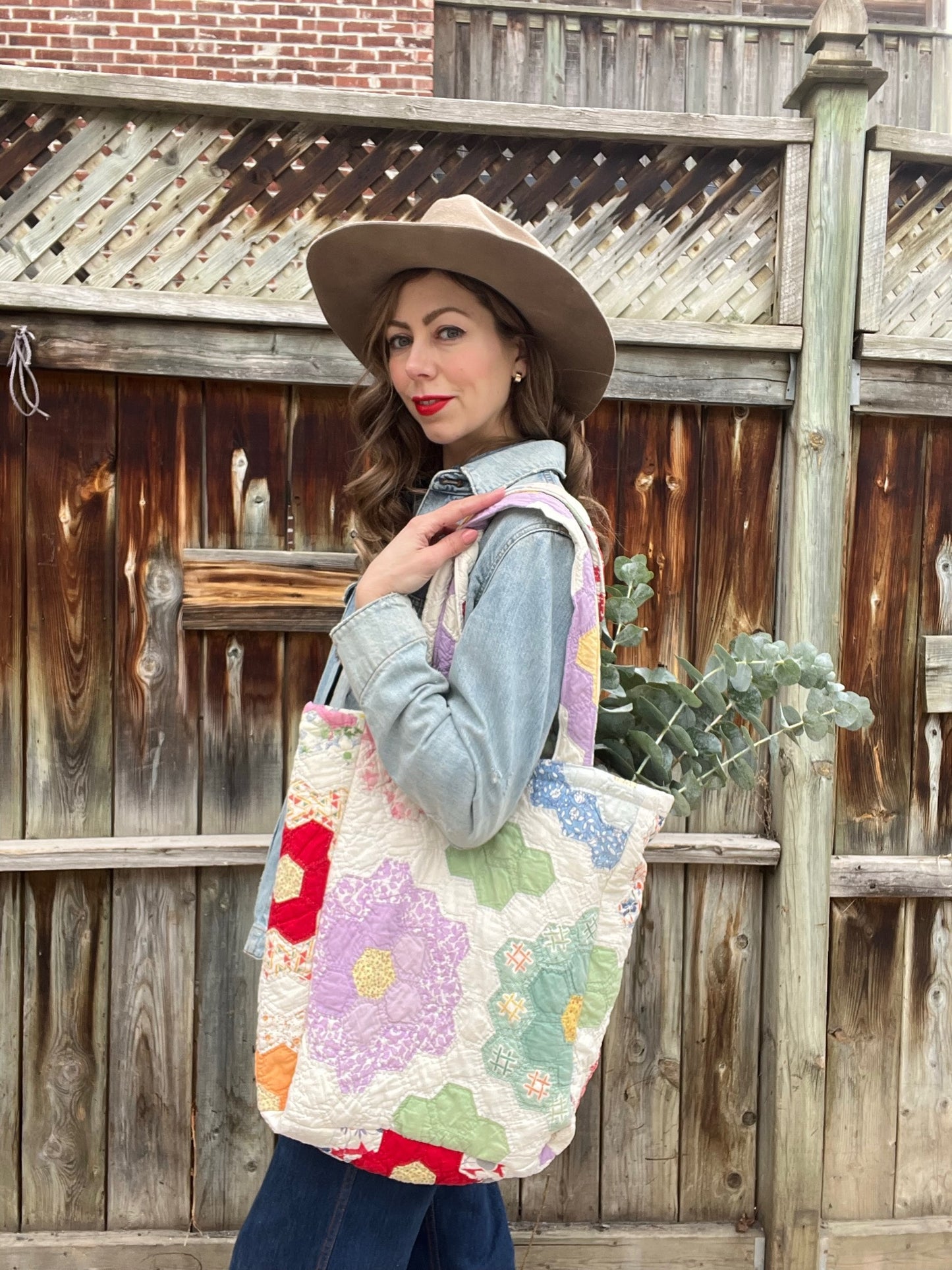 Upcycled Vintage Quilt Patchwork Tote Bag - Version 1
