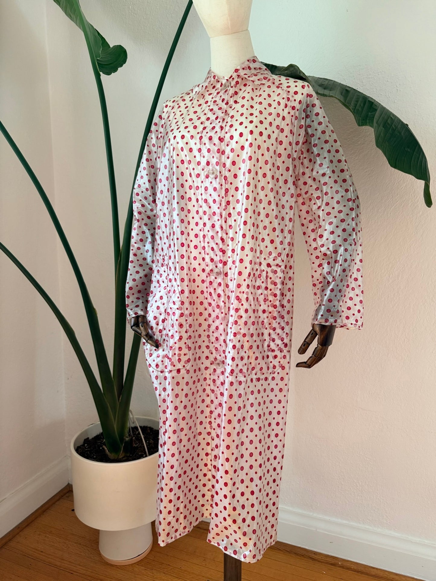 Vintage 1960s Polka Dot Vinyl Raincoat, Size Medium