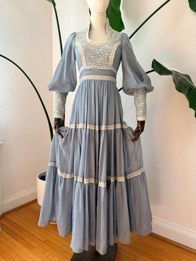 Vintage 1970s Gunne Sax Prairie Maxi Dress, Size 9