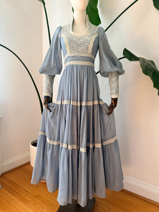 Vintage 1970s Gunne Sax Prairie Maxi Dress, Size 9