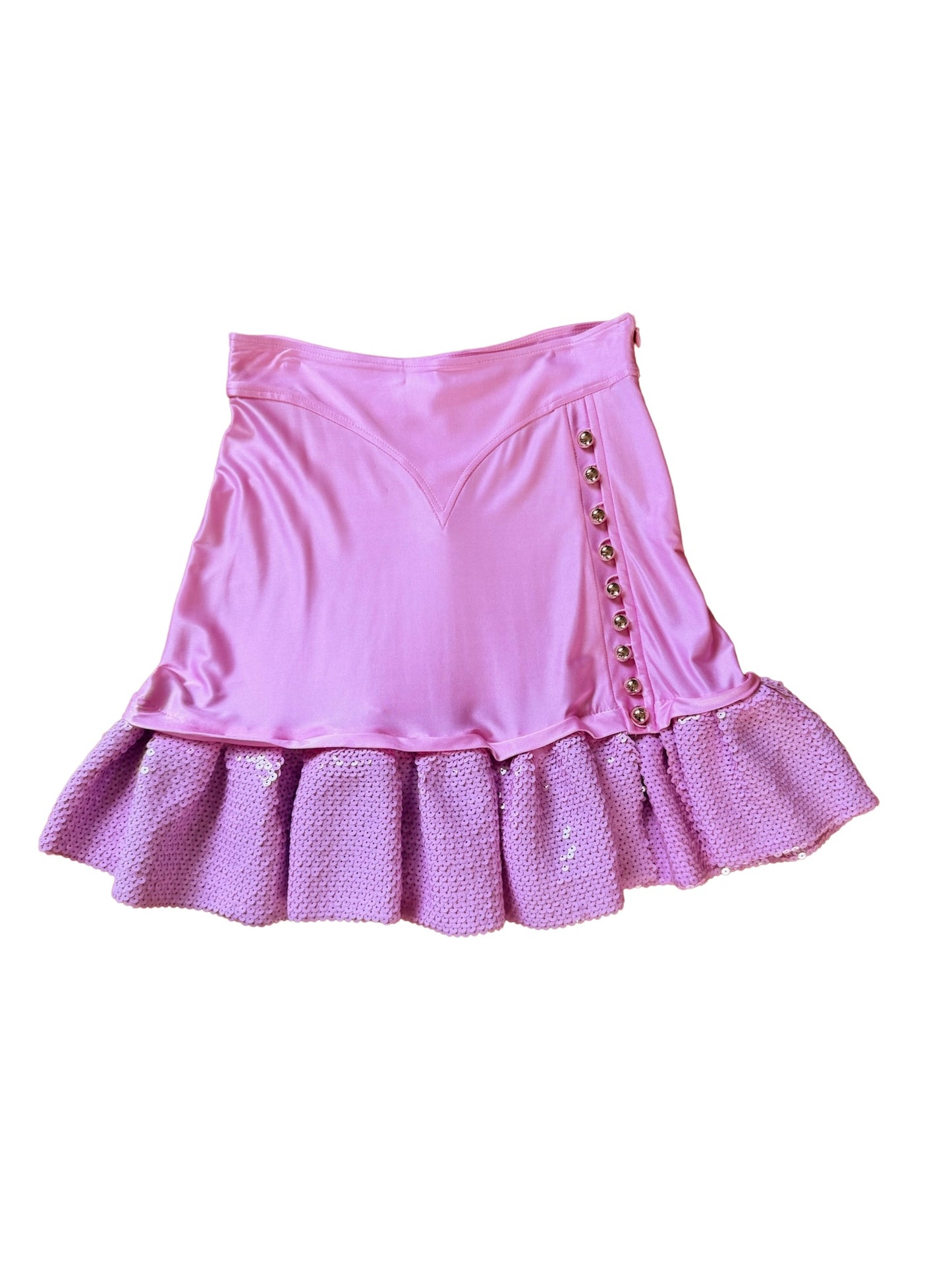 Vintage Y2K Paco Rabanne Pink Sequin Ruffle Skirt, Size Medium