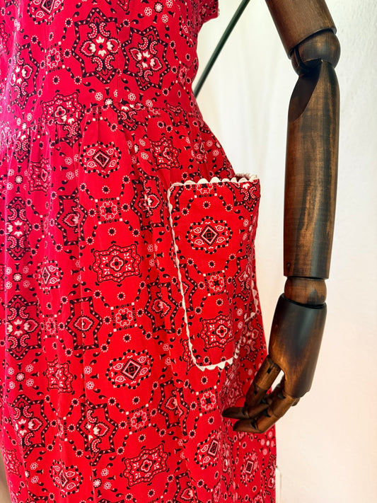 Vintage 1950s Bandana Print Dress, Size Large
