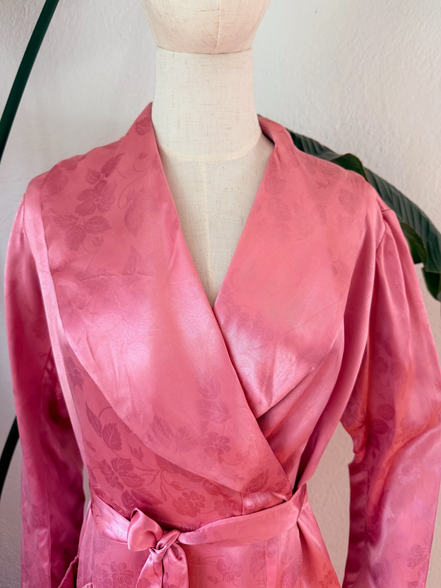 Vintage 1940s Pink Satin Dressing Gown, Size Small