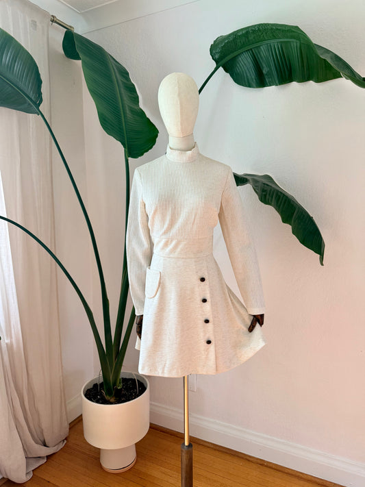 Vintage Late 1960's Mod Cream Mini Dress Size Medium