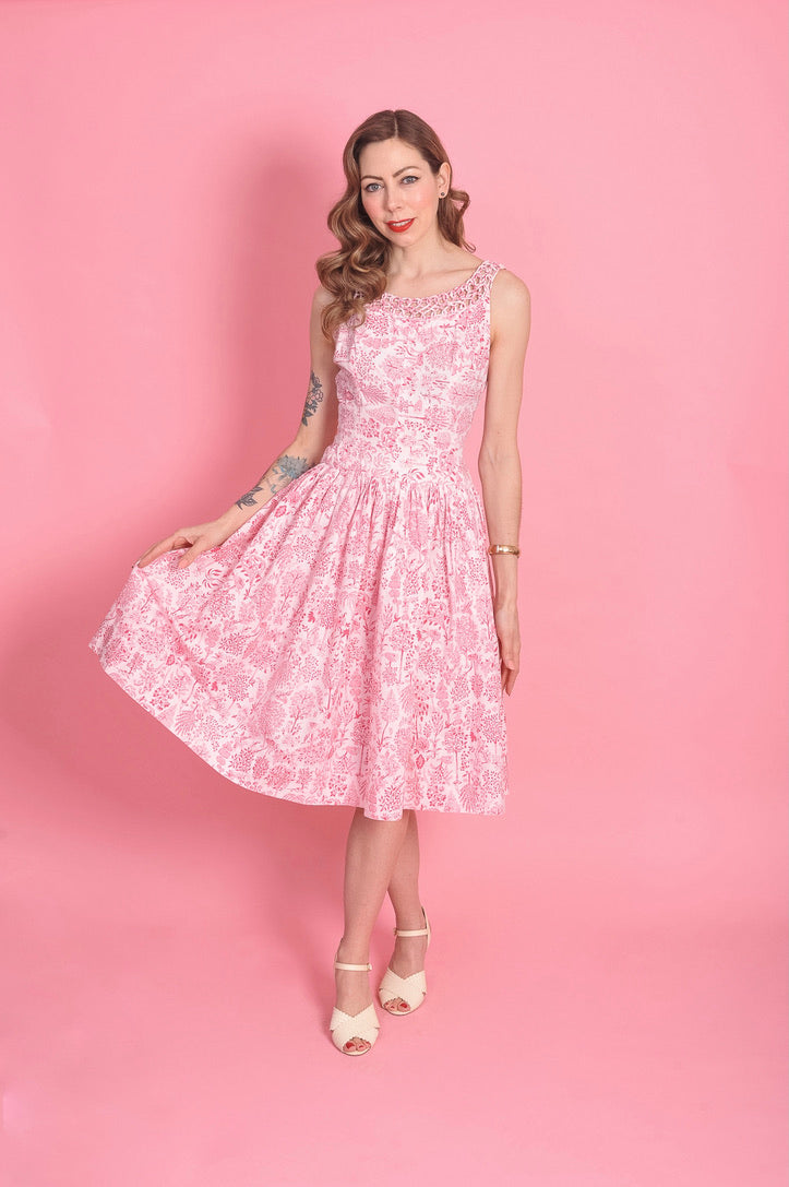 Vintage 1950s Jerry Gilden Plant Print Fit and Flare Dress Size Small