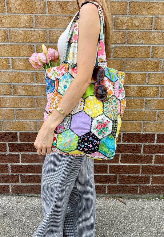 Upcycled Vintage Quilt Patchwork Tote Bag