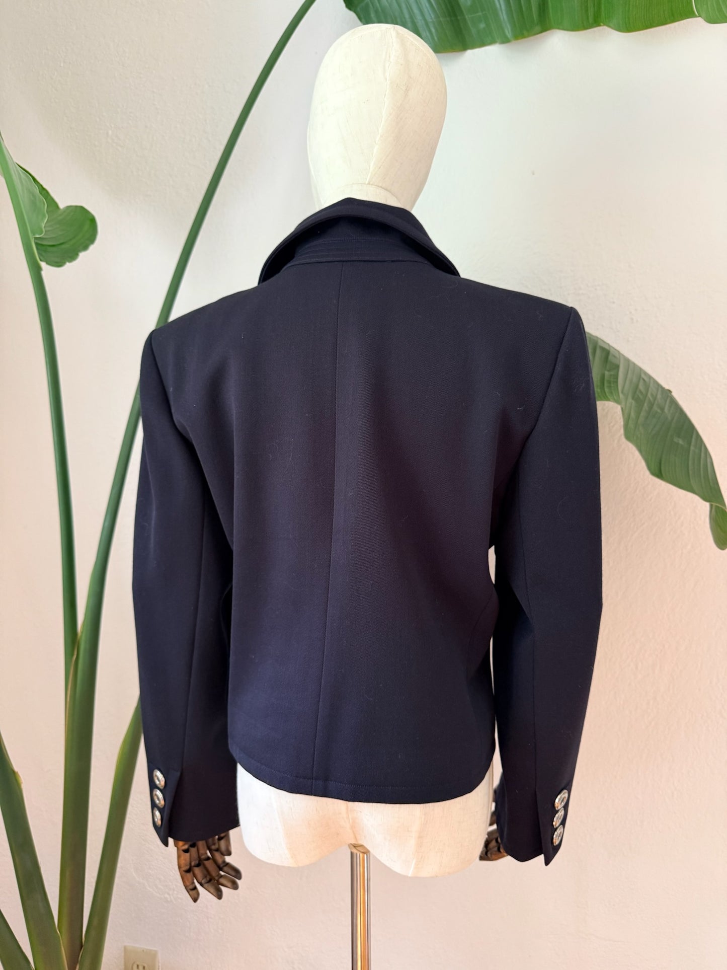 Vintage 1990s Yves Saint Laurent Rive Gauche Cropped Navy Jacket, Size Medium/ Large