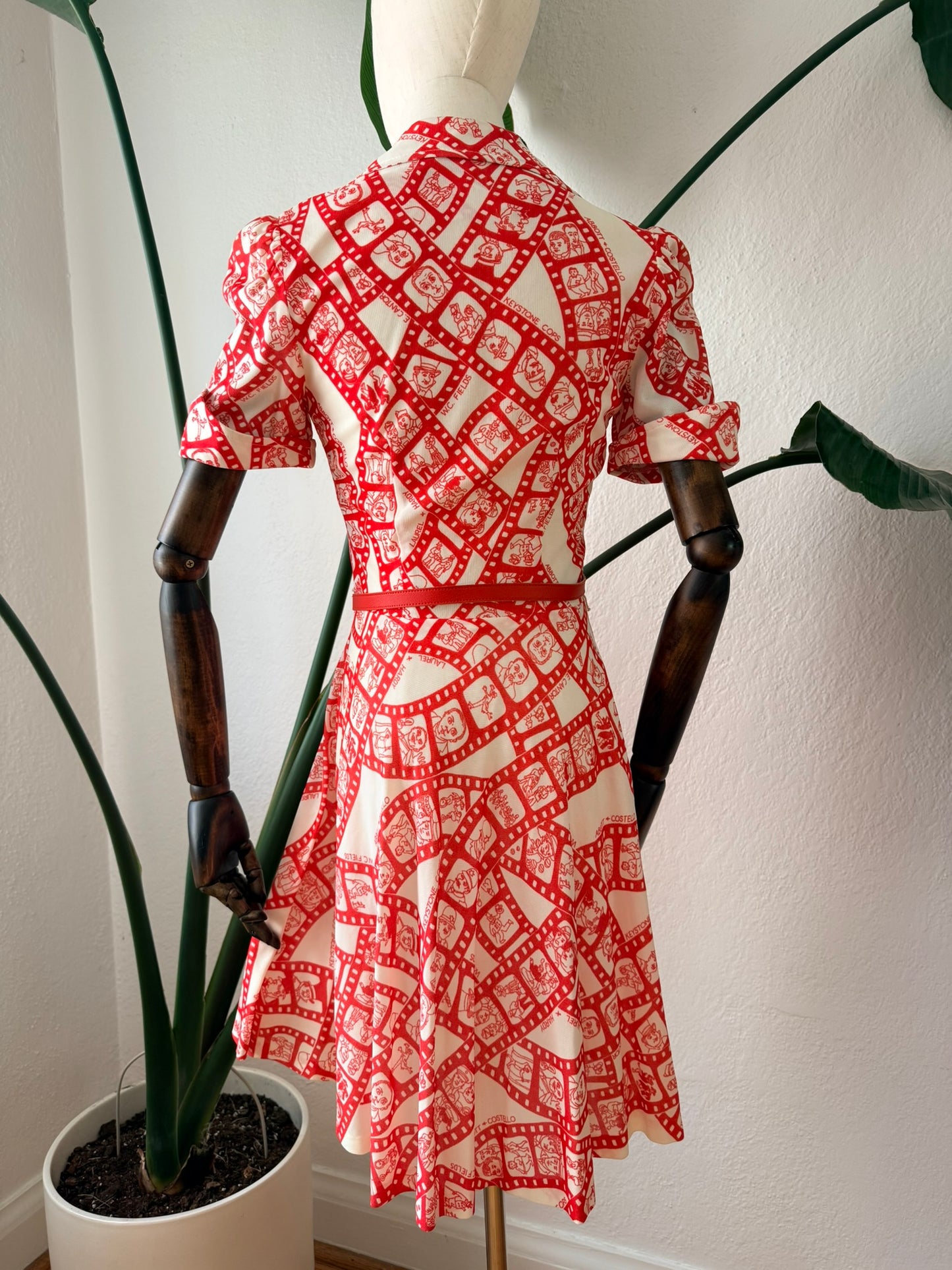 Vintage 1970s Film Reel Novelty Print Shirtdress, Size XS