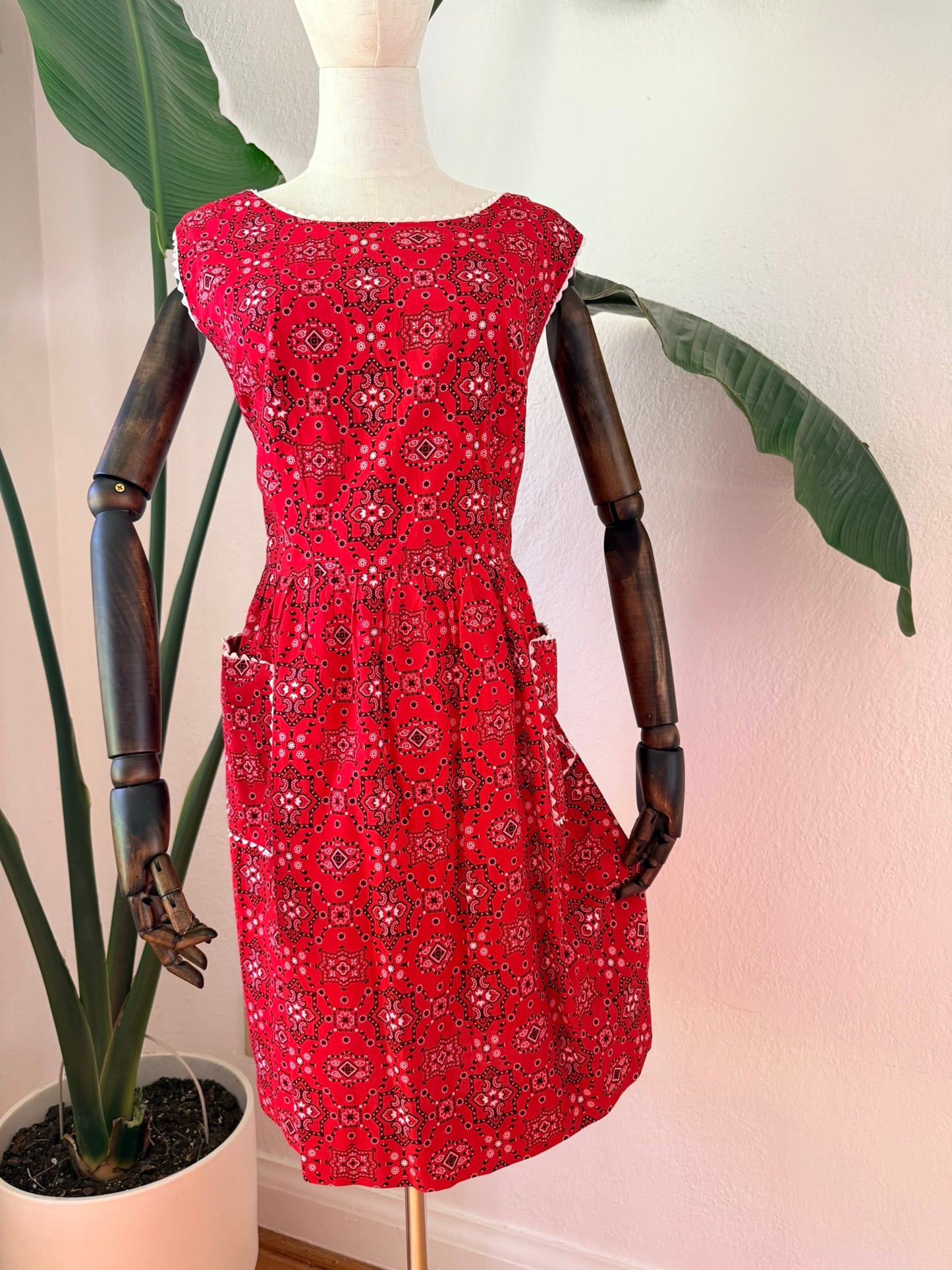 Vintage 1950s Bandana Print Dress, Size Large