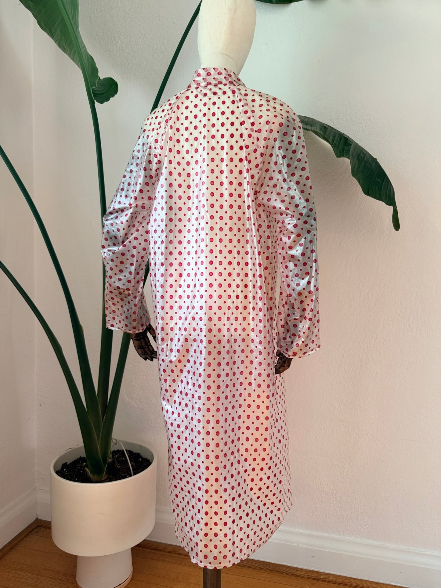 Vintage 1960s Polka Dot Vinyl Raincoat, Size Medium