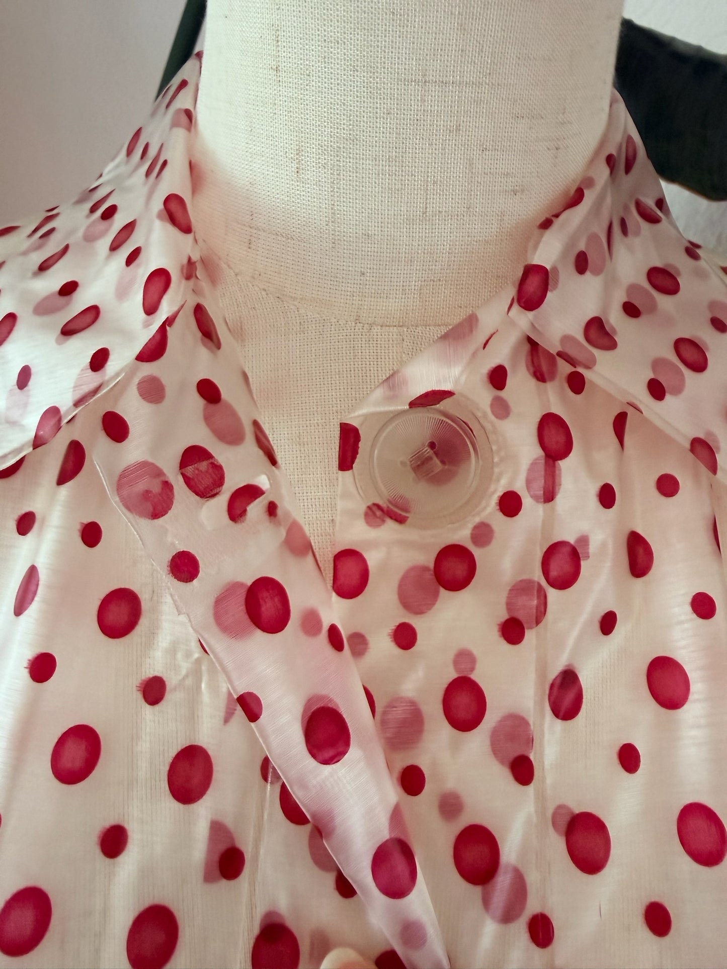 Vintage 1960s Polka Dot Vinyl Raincoat, Size Medium