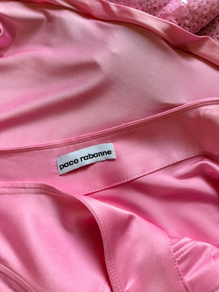 Vintage Y2K Paco Rabanne Pink Sequin Ruffle Skirt, Size Medium