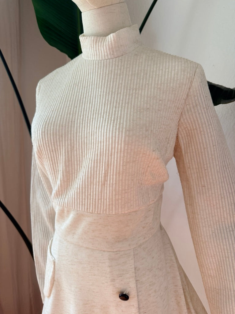 Vintage Late 1960's Mod Cream Mini Dress Size Medium