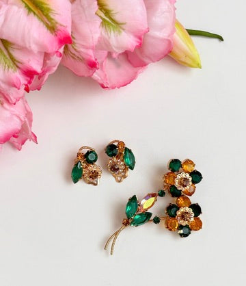Vintage 1950s/1960s Czechoslovakian Brooch and Earring Set