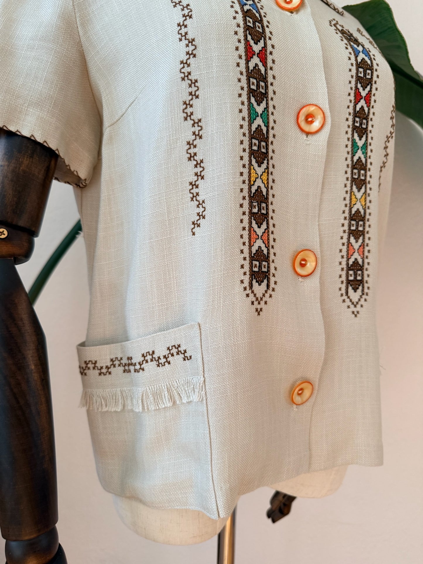 Vintage 1970s Boho Folk Embroidered Blouse, Size Small/ Medium