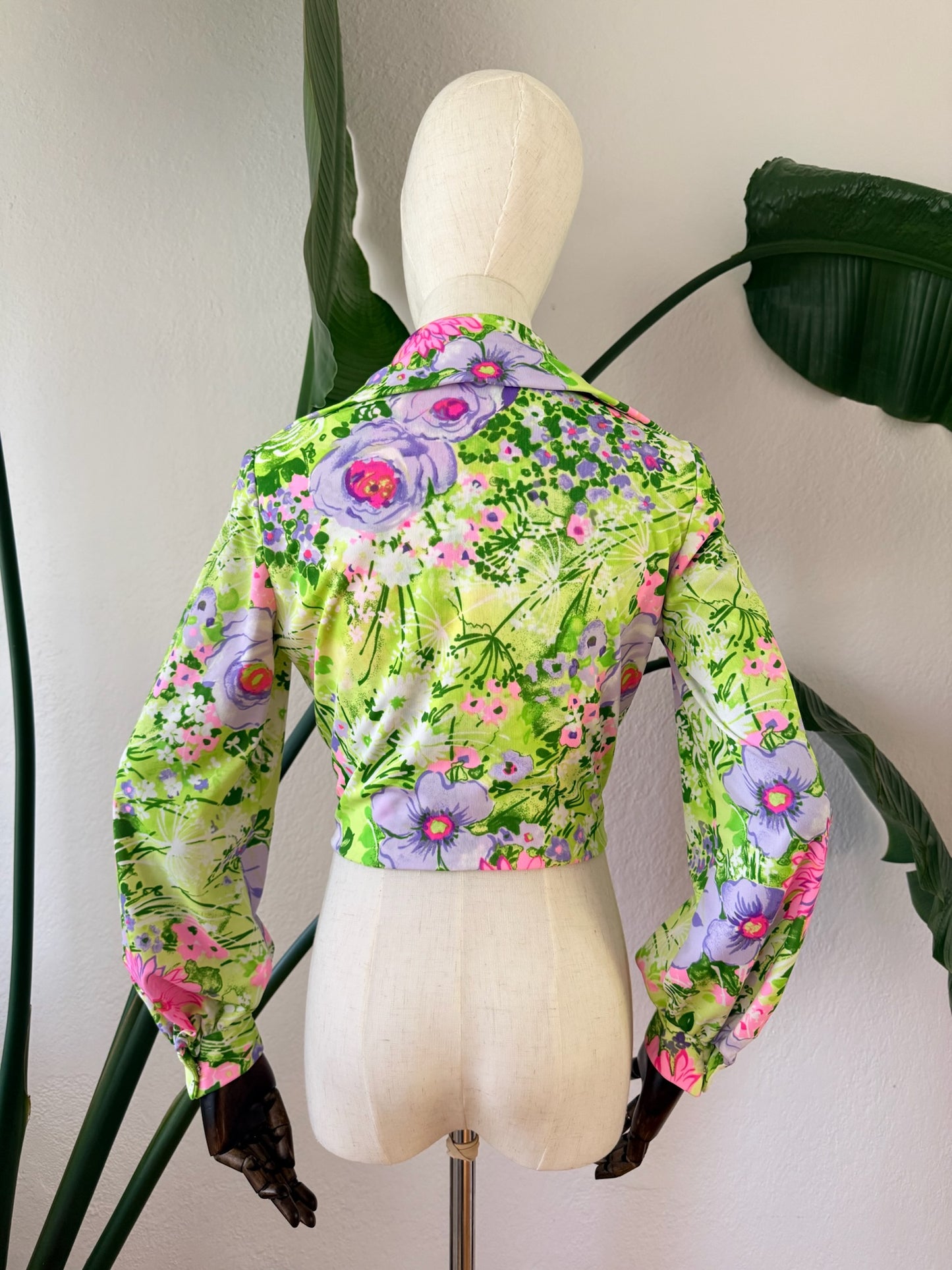 Vintage 1970s Floral Print Crop Top Blouse