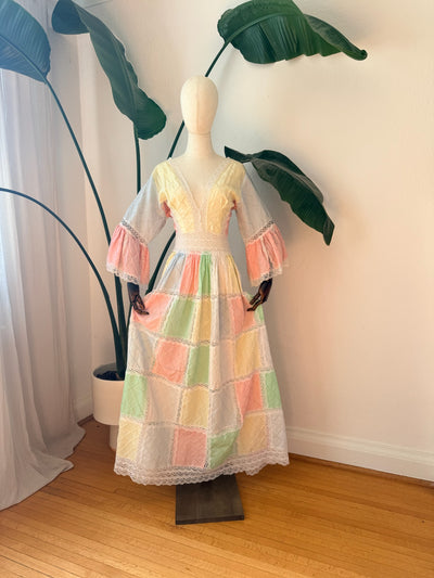 Vintage 1970s Mexican Wedding Maxi Dress, Size Small/ Medium