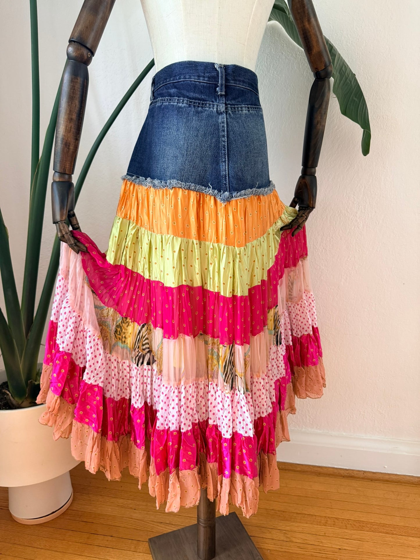 Vintage 1990s Denim Tiered Festival Skirt Size Medium
