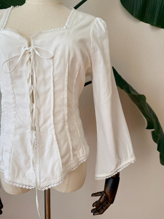 Vintage 1990s Anne Fontaine Lace Corset Blouse, Size Large
