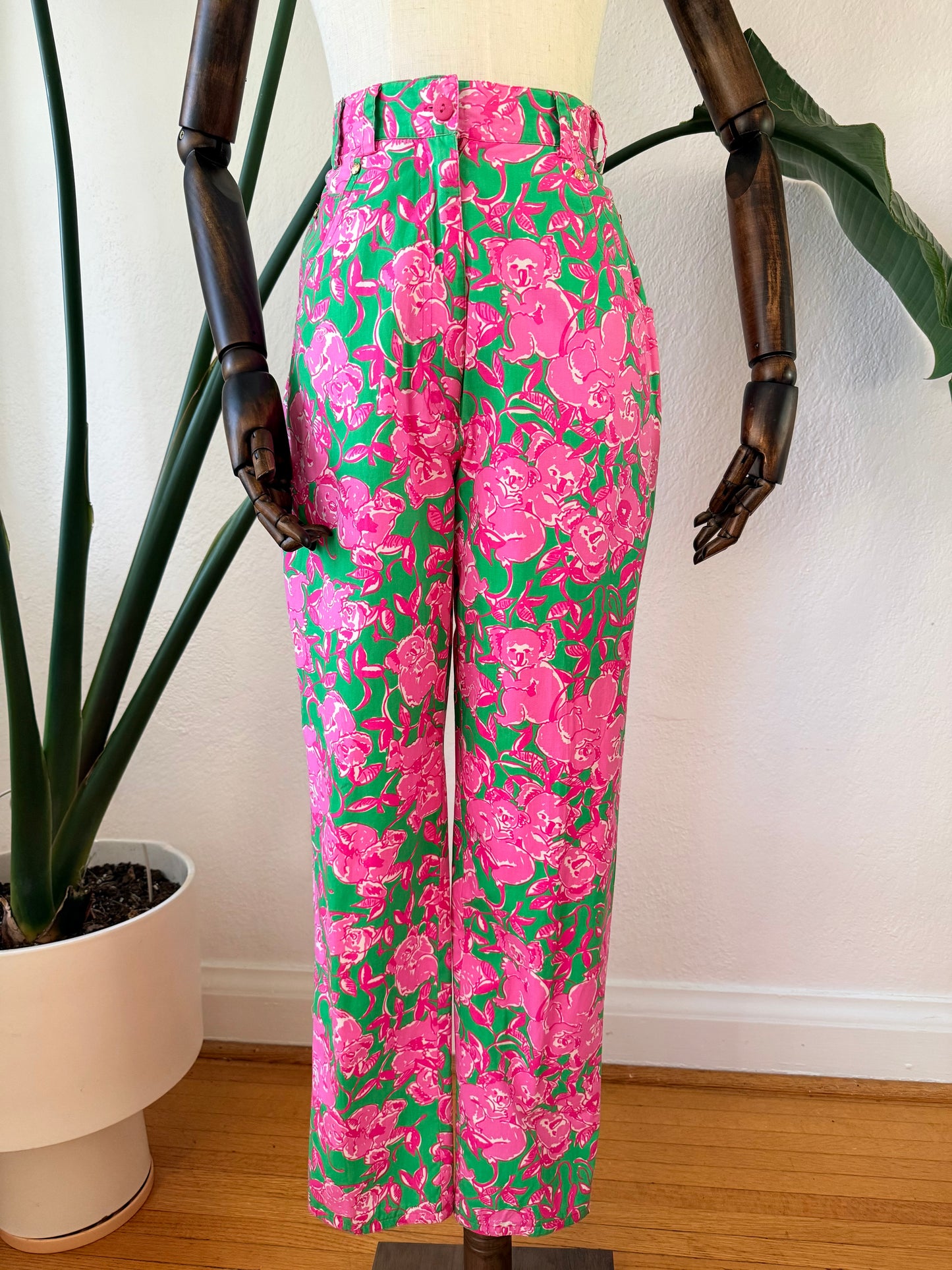 Vintage Late 1990s Lilly Pulitzer Koala Printed Pants, Size Medium