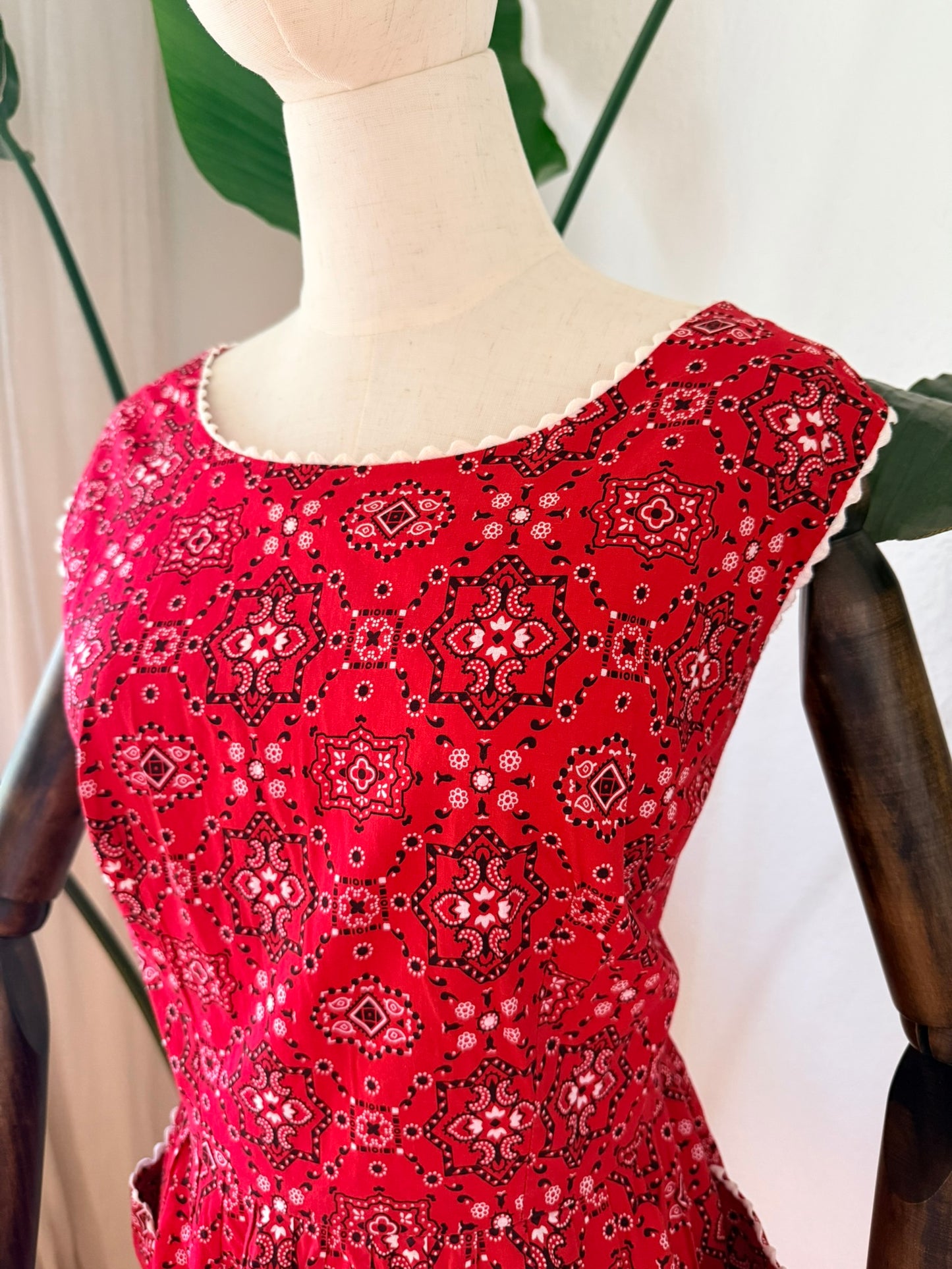 Vintage 1950s Bandana Print Dress, Size Large