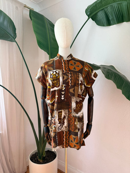 Vintage 1970s Hawaiian Aloha Blouse Size Large