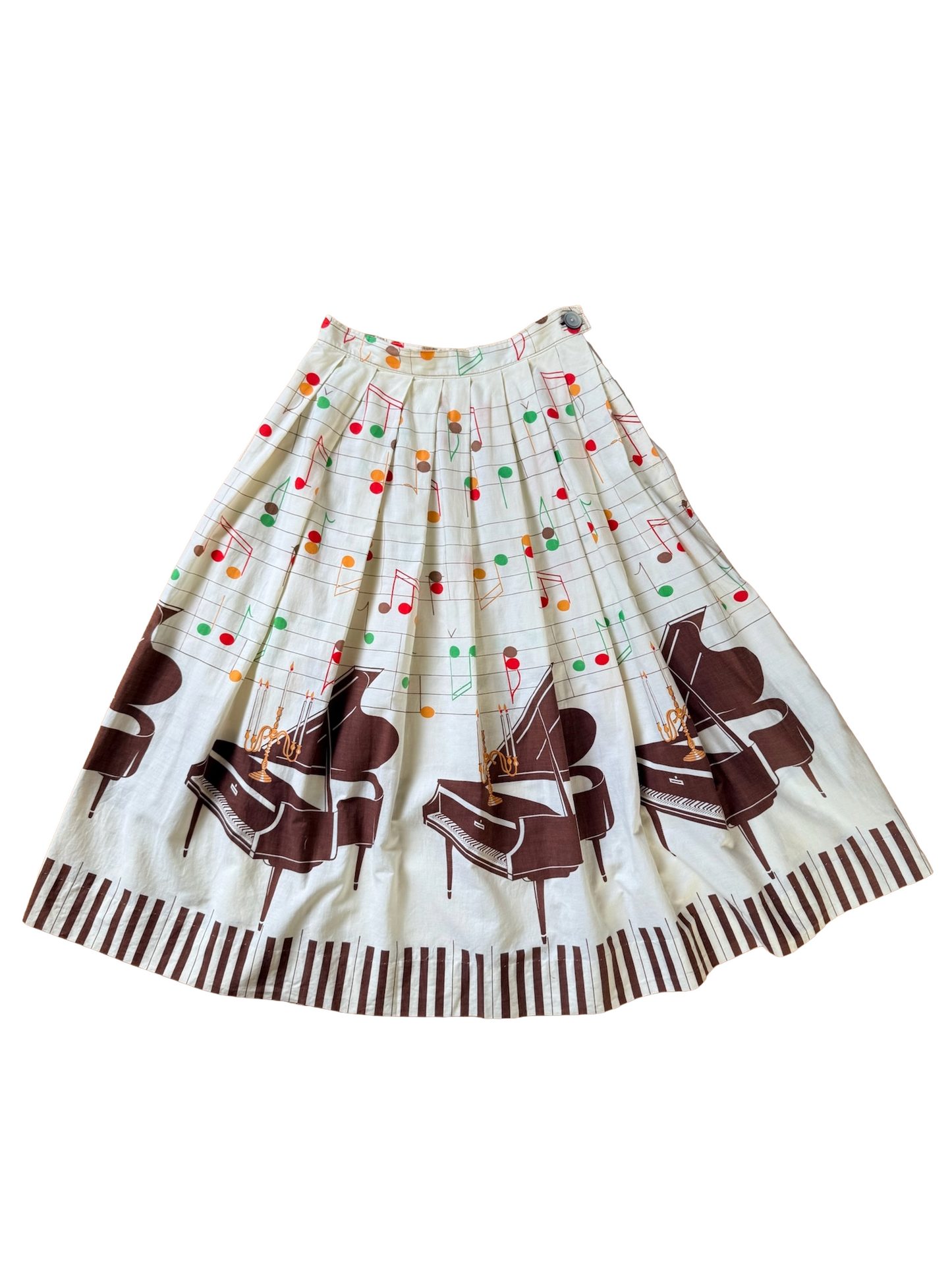 Vintage 1950s Piano and Music Notes Novelty Print Border Skirt, Size Small