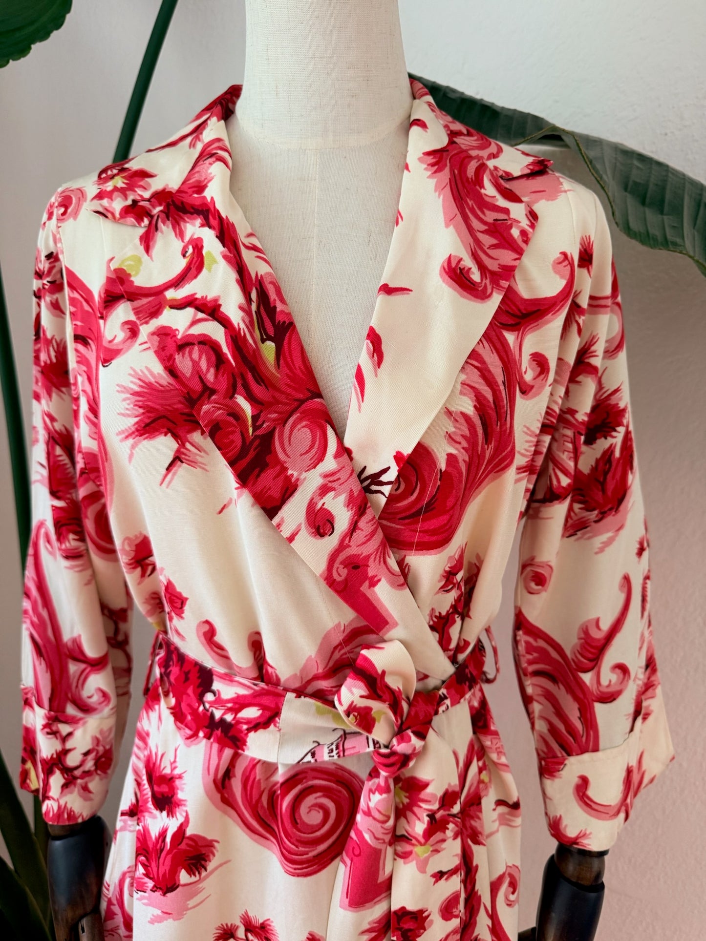 Vintage 1940s Printed Dressing Gown Robe, Size