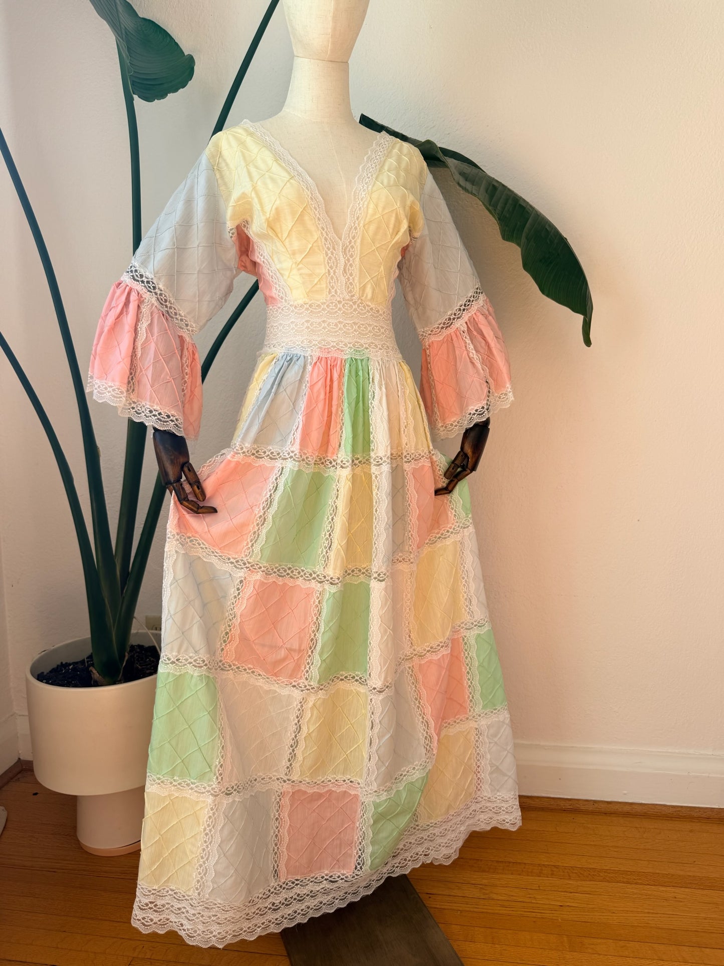 Vintage 1970s Mexican Wedding Maxi Dress, Size Small/ Medium