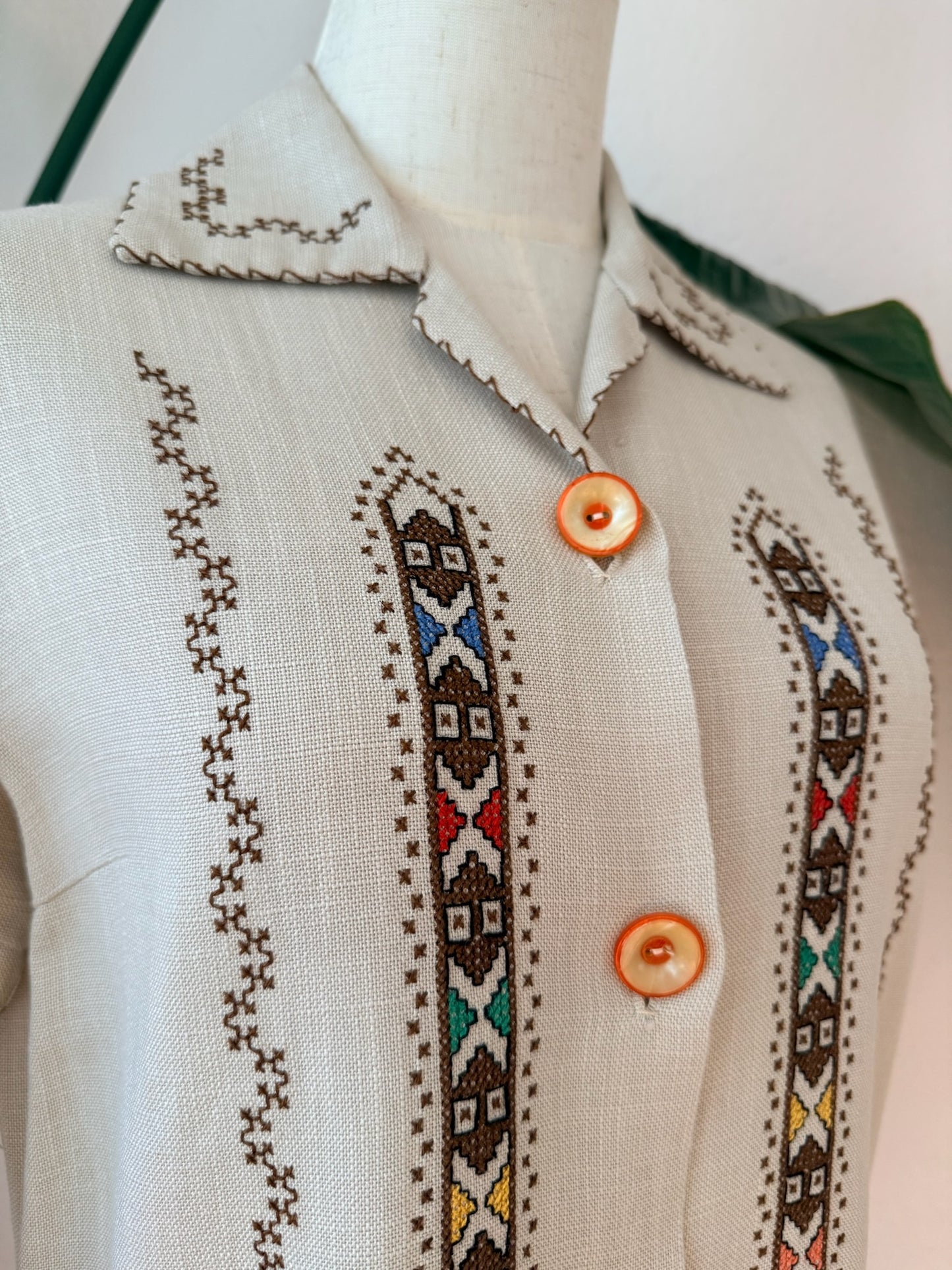 Vintage 1970s Boho Folk Embroidered Blouse, Size Small/ Medium