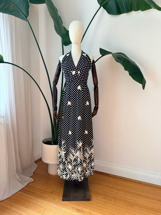 Vintage 1970s Morton Myles for Malcolm Charles Maxi Dress, Size Small