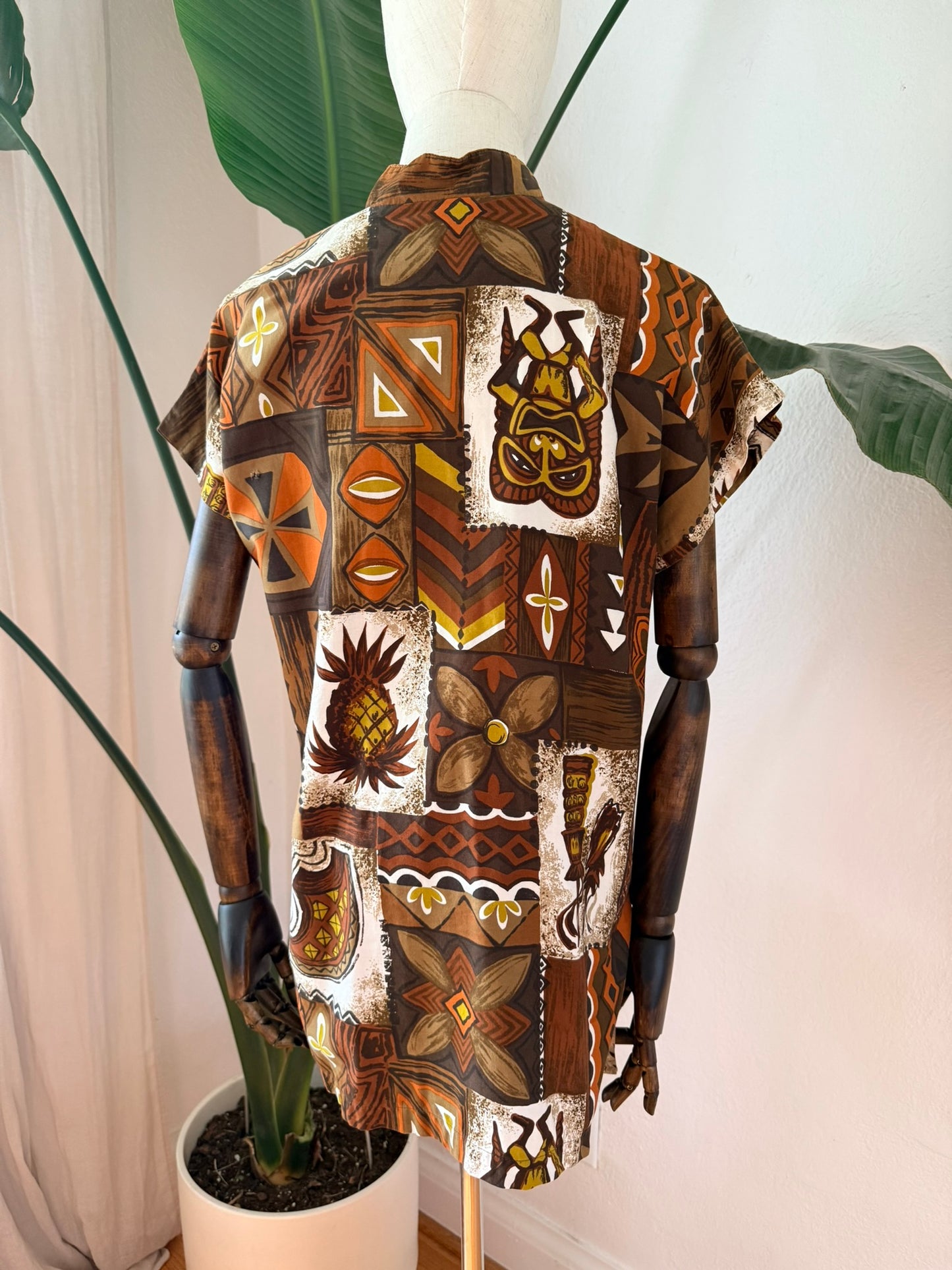 Vintage 1970s Hawaiian Aloha Blouse Size Large